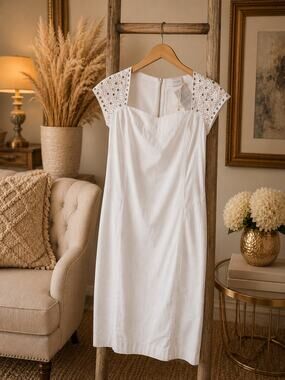 Anna Rachele White Studded Sweetheart Neck Wiggle Dress Made in Italy NWT M / 42